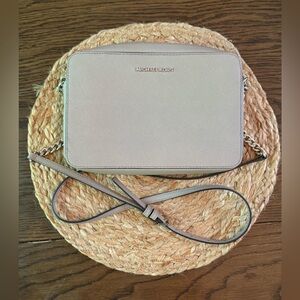 Michael Kors Jet Set Large Saffiano Leather Crossbody Bag - Taupe Color